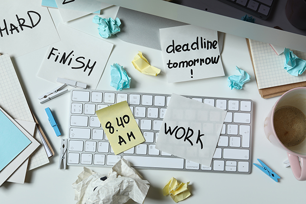 Messy office workplace, workplace and workspace concept