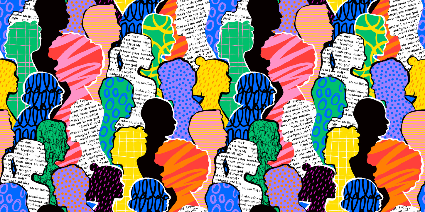 Colorful diverse people crowd seamless pattern